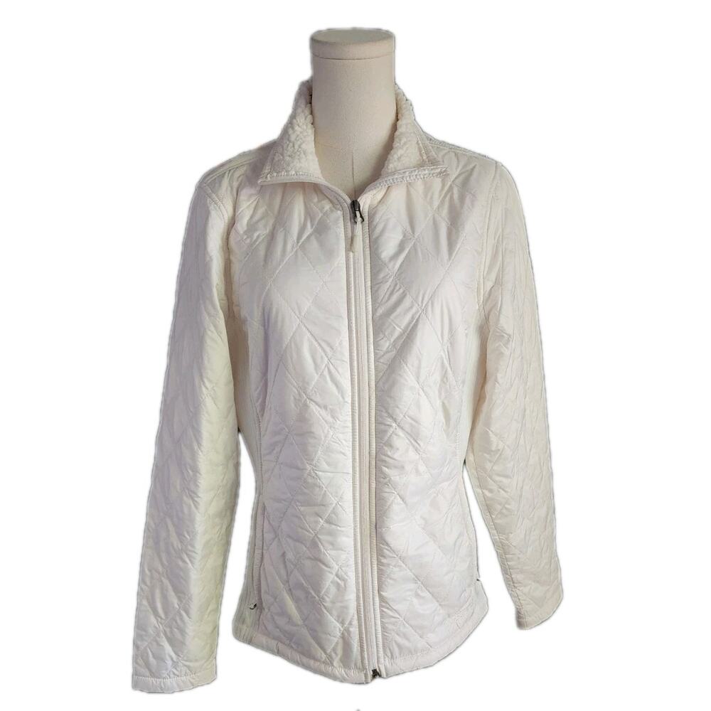 LL Bean Quilted Stretch Sides Thinsulate Sherpa Lined Jacket Womens Medium Ivory